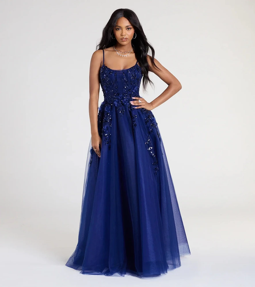 Lula A-Line Sequin Floral Tulle Ball Gown