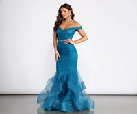 Angelica Off Shoulder Rhinestone Trim Mermaid Dress