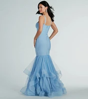 Giana Tiered Ruffled Tulle Corset Mermaid Gown