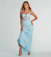 Kennedy Tulle Lace-Up Sequin Glitter Mermaid Gown