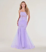 Lille Lace-Up Corset Rhinestone Mermaid Gown
