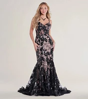 Daniella Bustier Lace-Up Lace Sequin Mermaid Gown