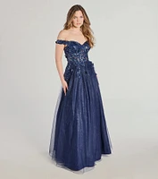 Sofia Off-The-Shoulder Corset Lace-Up Glitter Ball Gown