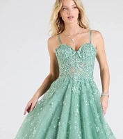 Adrienne Corset A-Line Glitter Mesh Ball Gown
