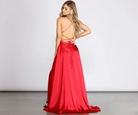 Aurelia Formal Satin Lattice Dress