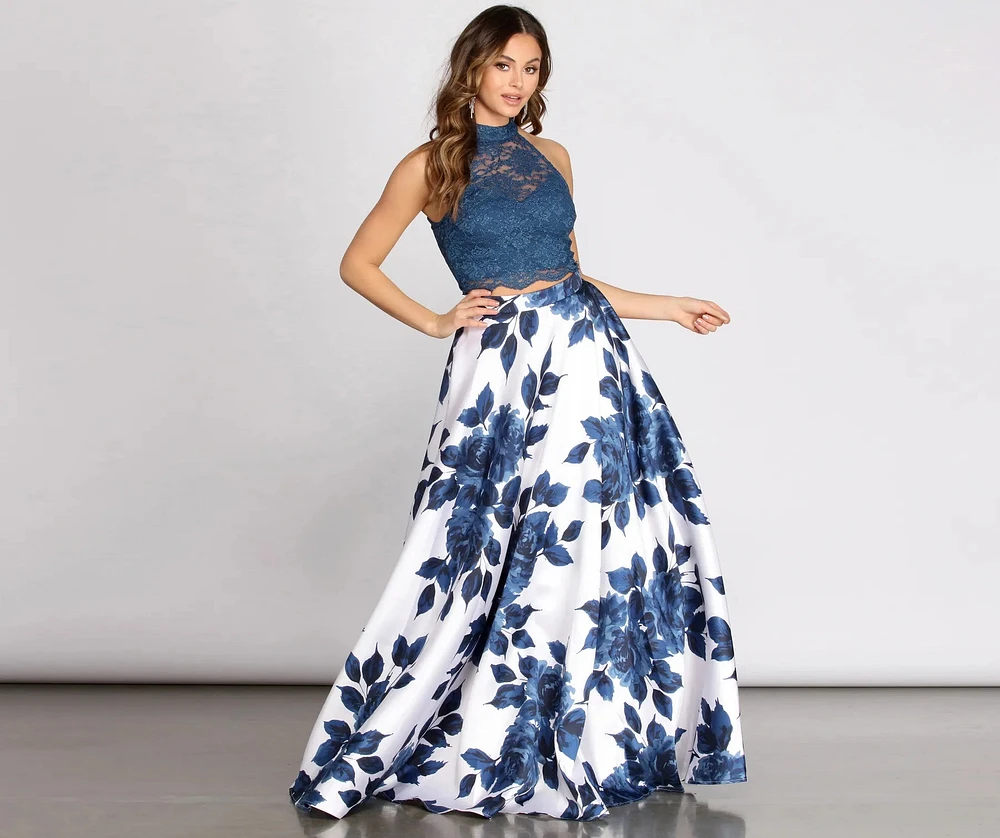 Delia Two Piece Glitter & Satin A-Line Dress