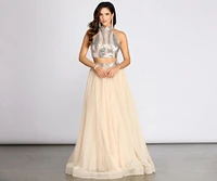 Via Two Piece High Neck Tulle Dress