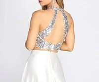 Atara Iridescent Sequin Two Piece Satin Dress