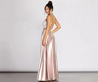 Inez Iridescent Sequin Two Piece Satin Dress