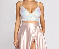Inez Iridescent Sequin Two Piece Satin Dress