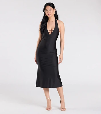 Radiantly Flawless Halter Mermaid Midi Dress