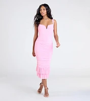Turn On The Charm Ruffled Mesh Midi Dress