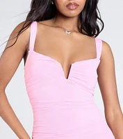 Turn On The Charm Ruffled Mesh Midi Dress