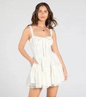 Playful Flirt Lace-Up Ruffle Skater Dress