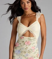 With Love Lace Cutout Floral Slit Maxi Dress