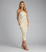 Playful Chic Floral Tube Midi Dress