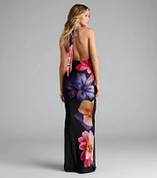 Amalfi Coast Plunge Neck Mermaid Floral Maxi Dress
