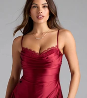 Sweet And Special Lace Trim A-Line Satin Dress