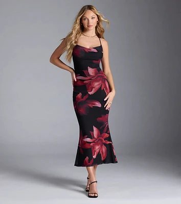Captivating Floral Mesh Lace-Up Midi Dress