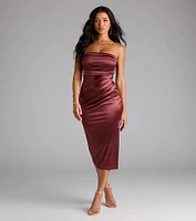 Cocktail Hour Strapless Satin Slit Midi Dress