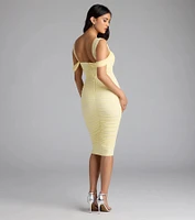 Looking Fab Cold-Shoulder Ruched Bodycon Midi Dress