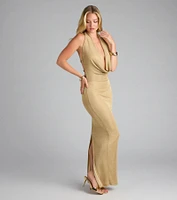 Glow Goddess Strappy Back Metallic Knit Maxi Dress