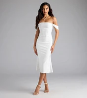 Exceptional Off-The-Shoulder Flared Midi Dress