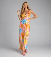 Island Glow Floral Satin Maxi Dress