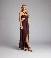 Ruffle and Ready Chiffon Halter Maxi Dress