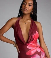 Amalfi Coast Plunge Neck Mermaid Floral Maxi Dress