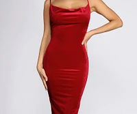 Cowl Neck Velvet Midi Dress