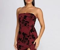 Budding Romance Flocked Tube Midi Dress