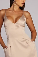Pocket Satin Cocktail Dress