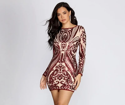 Slay Sequins Damask Mini Dress