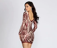 Slay Sequins Damask Mini Dress