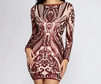 Slay Sequins Damask Mini Dress