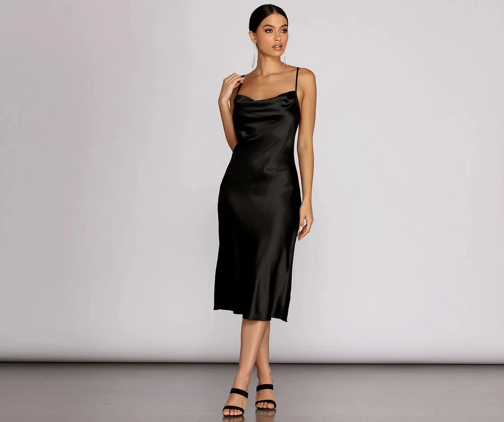 Nights Satin Flare Midi Dress