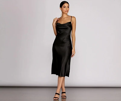 Nights Satin Flare Midi Dress