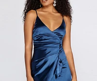 Ruched And Ruffled Satin Mini Dress