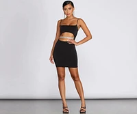 Rhinestone Waist Cut Out Mini Dress