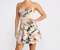 Floral Fiesta Crochet Waist Skater Dress