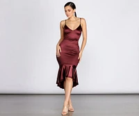 Trumpet Hem Satin Midi Dress