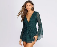 Chiffon Long Sleeve Knot Front Mini Dress