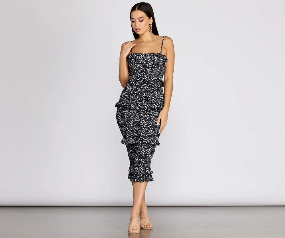 Sweet & Smocked Ditsy Ruffle Midi Dress