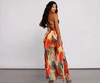 Brighter Vibes Lace-Up Chiffon Maxi Dress