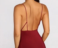 Cowl Neck Front Slit Midi Dress