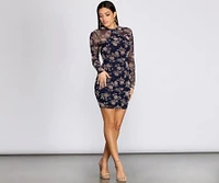 Burnout Floral Mock Neck Mini Dress