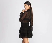 Mock Neck Chiffon Mini Dress