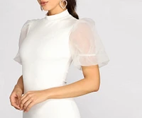 Organza Puff Sleeve Mini Dress