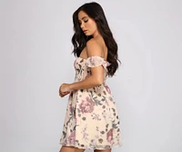 Chic Floral Chiffon Off The Shoulder Mini Dress